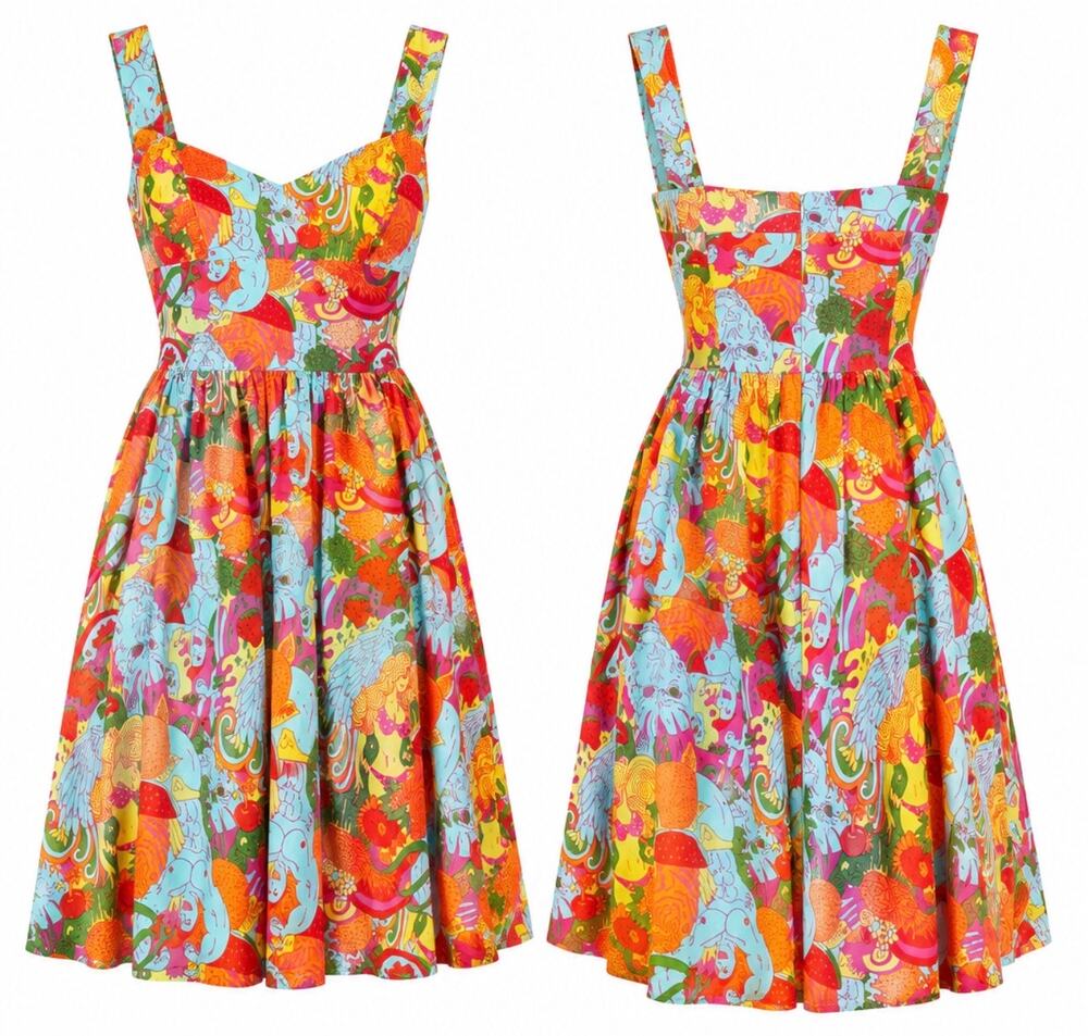 Nooworks *RARE* print Fit & Flare Vibrant Dress Nooworks Vintage Whimsy Dopamine
